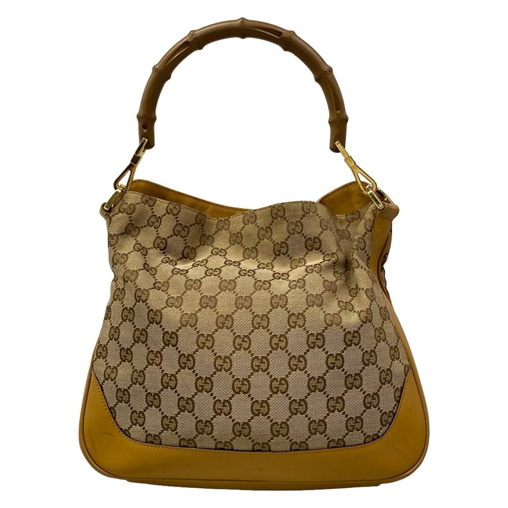 Gucci Bamboo, GG Handbag 14095 Beige Dark Brown Orange Jacquard Leather